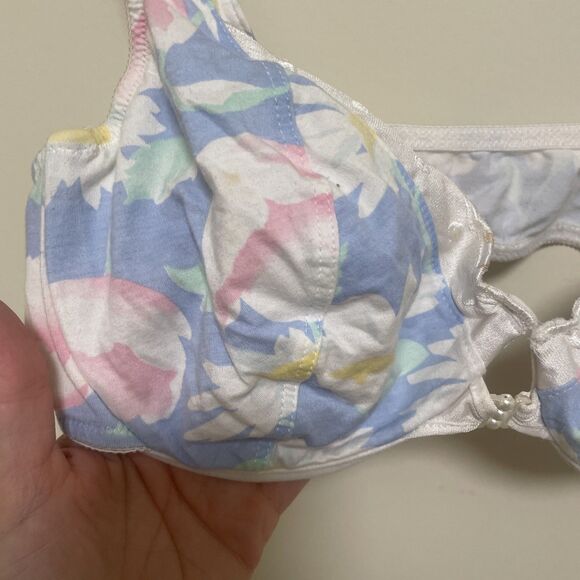 VTG EILEEN WEST Floral Cotton Unlined Underwire Front Closure Bra 38 C - Picture 3 of 8